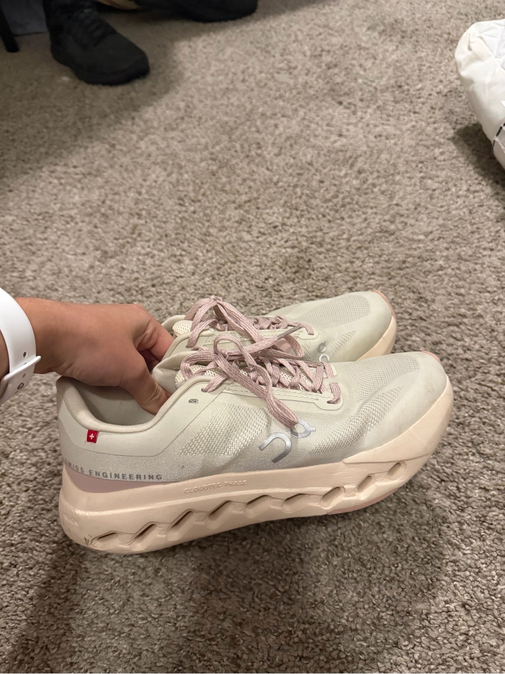 On Running Men’s Athletic Shoes in Cream with Pale Pink Accents